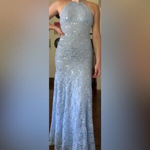 Elegant Blue Lace Evening Gown